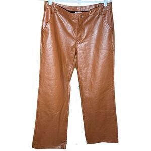 Princess Polly cognac brown wide legāfaux leather high rise pants sz 10